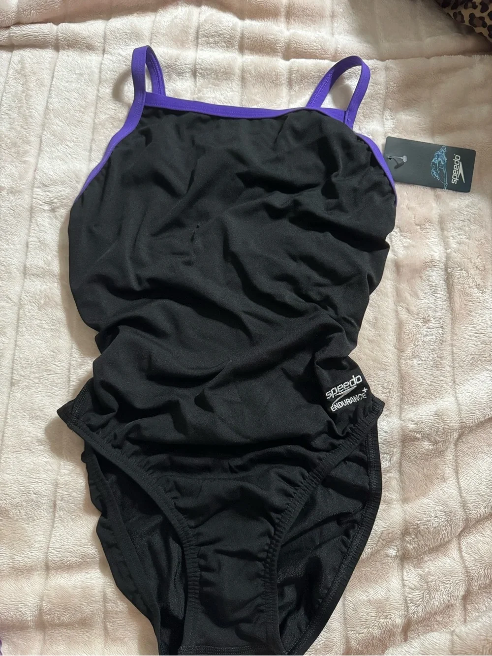 Speedo Black One-Piece Swimsuit with Purple Trim - Picture 1 of 5